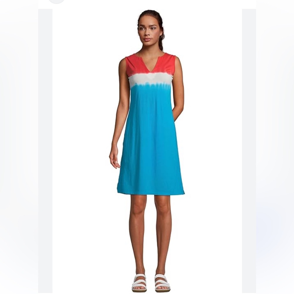 LAND’S END WOMEN’S PATRIOTIC TIE DYE COTTON JERSEY DRESS SWIM COVER UP